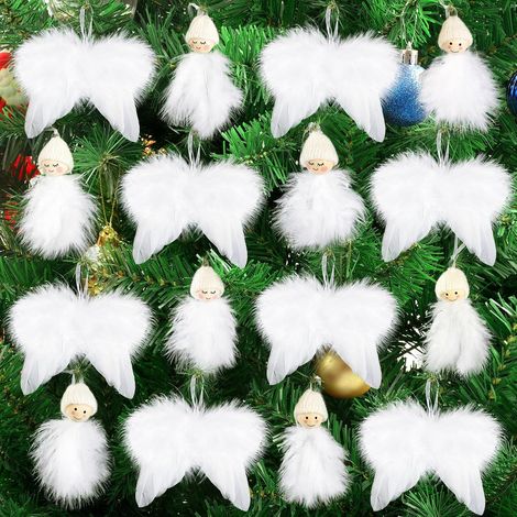Weihnachtsbaumschmuck aus weißen Federn, 20 Stück, hängende Engelsflügelfedern, Weihnachtsbaumschmuck-Federnanhänger, Bastelbedarf für den Innen- und Außenbereich (1/5)