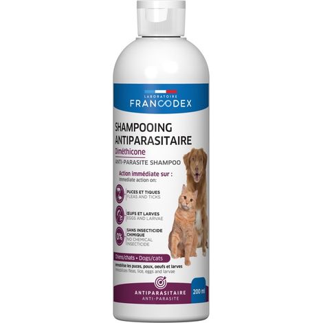 Shampooing antiparasitaire FRANCODEX pour chiens et chats avec diméthicone 200 ml