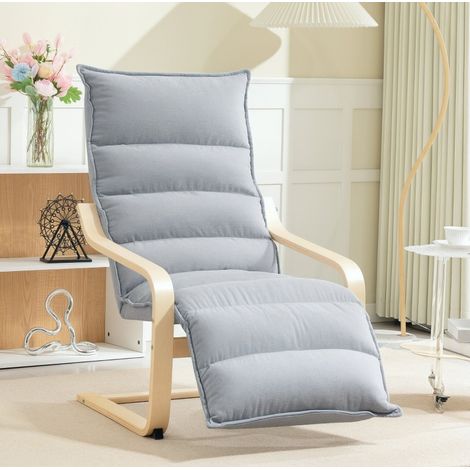 Sillón relax 67x93-114x105 cm gris claro en terciopelo con reposapiés ajustable y movimiento oscilante (1/4)