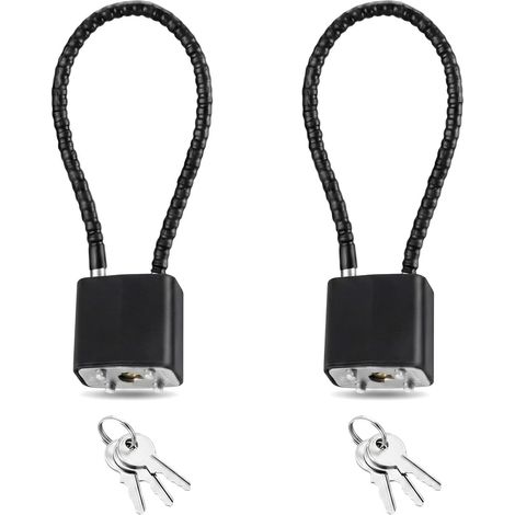 2 Pièces Cadenas à Câble avec Clé, Cadenas Robuste avec Longue Anse Robuste Noir Cadenas Cable pour Valise, Portail, Vélo, Garage, Salle de Sport, Casier, Caisse à Outils (1/5)