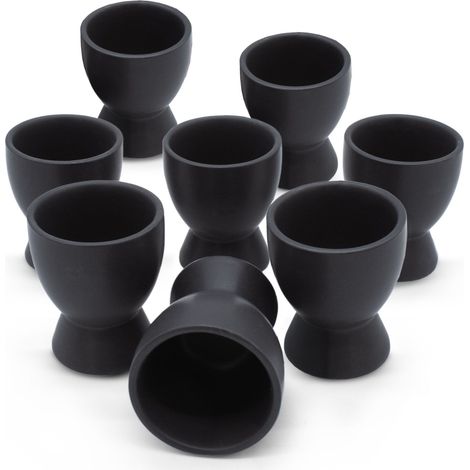 Feinkeramik Eierbecher schwarz matt - 8er Set - Eierhalter in klassischer Form - Frühstücksei Halter für alle Eigrößen spülmaschinenfest