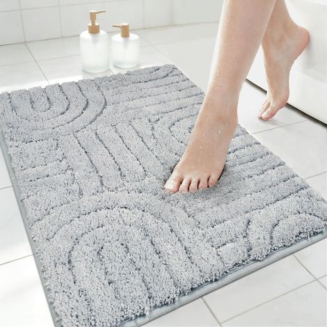 Tapis de Bain Microfibre 50x80cm Tapis Salle de Bain Absorbant Antiderapant Lavables Tapis Salle de Bain et Tapis Toilette de Douche, Baignoire, Décoration WC (Gris) (1/5)