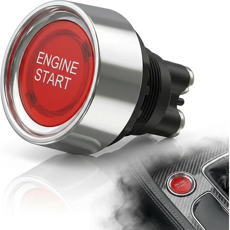 Universel Voiture Bouton de Démarrage 12V 50A, Interrupteur d'allumage 3 Broches, Bouton-Poussoir Momentané, Compact pour Véhicules, Camping-Cars, Bateaux et Usage Général, Rouge LED (1/5)