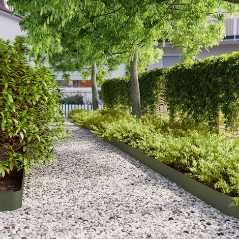 Bordure de Pelouse de Jardin en Acier Flexible Vert Olive 15 x 103 cm Lot de 10 - PANGIVO (1/5)