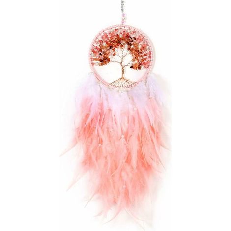 Attrape-rêves motif arbre de vie, attrape-rêves, grande plume faite à la main, décoration murale pour chambre à coucher, dortoir, décoration de maison-grand arbre rose