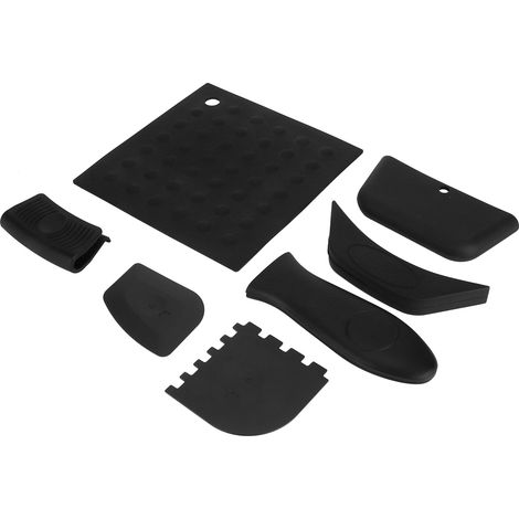 Ensemble de 7 maniques en silicone anti-brûlure, grattoirs et housses de poignées pour poêles à griller, accessoires de cuisine noirs (1/5)