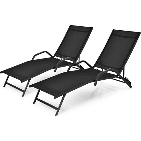 GOPLUS Set di 2 Sedie a Sdraio Regolabili, Sedia Reclinabile per Prendere il Sole con Schienale a 5 Livelli, Robusta Struttura in Ferro con Rivestimento in Polvere Antiruggine