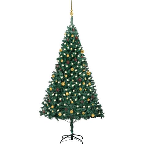 Albero di Natale Preilluminato con Palline Verde 240 cm PVC vidaXL (1/5)