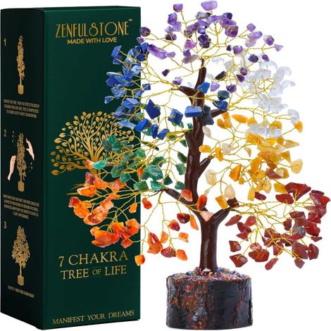 Árbol de la Vida con 7 Chakras, Árbol del Dinero Sanador para el Hogar y la Oficina, Bonsái Feng Shui Hecho a Mano para Energía Positiva, Prosperidad y Felicidad (1/5)