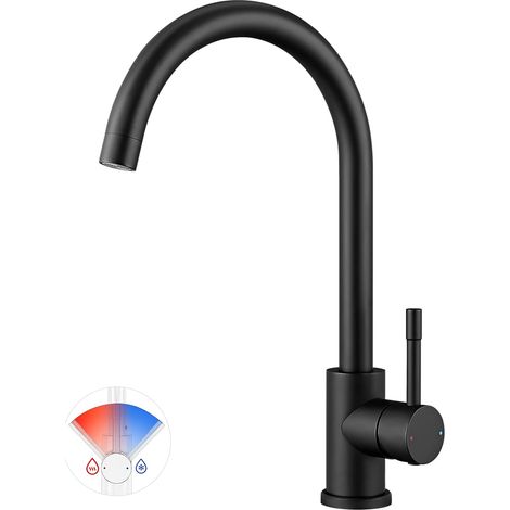 CECIPA Küchenarmatur, Edelstahl, rost- und bruchfest, 360° schwenkbarer Küchenmischer, hoher Wasserdurchfluss, Schwarz (1/5)