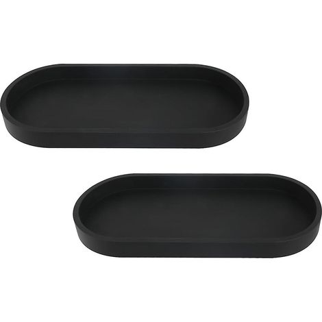 Ensemble de 2 plateaux de salle de bain, plateau décoratif, plateau de rangement en silicone noir, petit plateau pour lavabo, baignoire (ovale) (1/5)