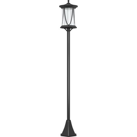 Lampadaire solaire LED noir IP44 en ABS 17x17x127 cm avec capteur de lumière pour extérieur (1/5)