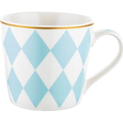 Florina Porzellanbecher mit geometrischem Diamantmuster, 400 ml, Blau