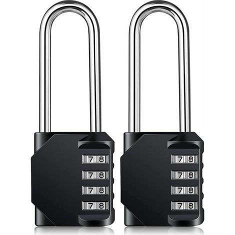 Cadenas à combinaison 4 chiffres – Résistant aux intempéries, manille en acier, verrou réinitialisable, longueur 6,3 cm, lot de 2