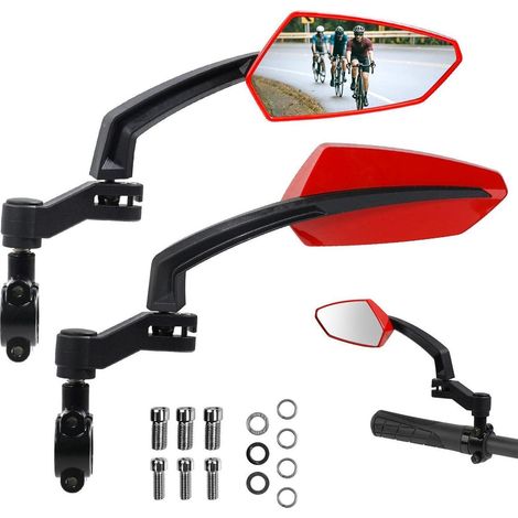 Fahrradspiegel Lenker HD Konvexglas 360° verstellbar für MTB E-Bike 21-26mm Rot Links (1/5)
