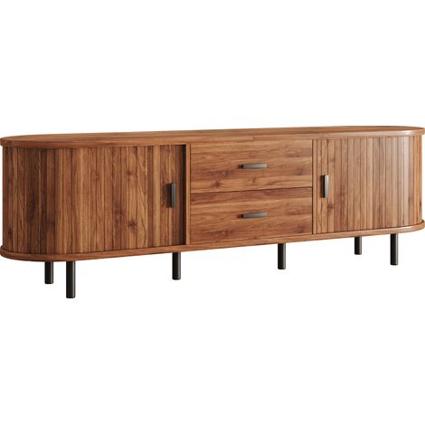 Mueble TV con puertas correderas y 2 cajones de MDF y PB, nogal, 150 x 40 x 55 cm MODENUIT (1/5)