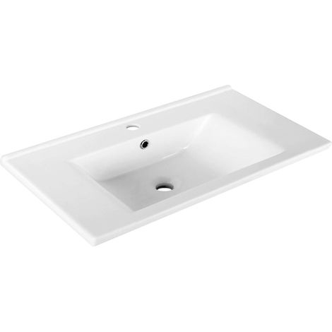 Aqualine Zuno - Lavabo 75x45 cm, con troppopieno, foro per miscelatore, bianco 9075