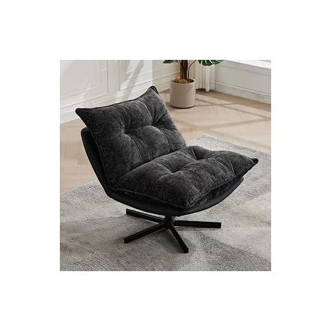 Fauteuil Pivotant 360°avec Dossier Réglable 4 Positions, Large Assise en Chenille, Chaise Lounge sans Accoudoirs (1/5)