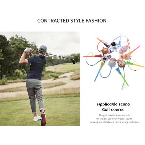 Lot de 6 porte-tees de golf en plastique avec anneau anti-perte et sangle, motif dessin animé. (1/4)