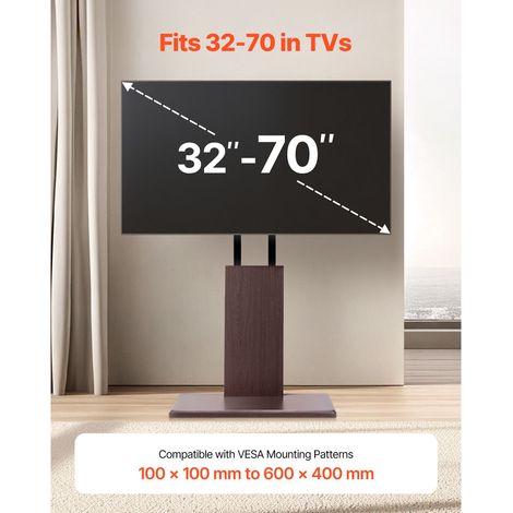 Support TV universel sur pied pour écrans 32-70 pouces, socle mobile inclinable et réglable en hauteur 45 kg avec multiprise, salon chambre, VESA max 600x400 mm (1/5)