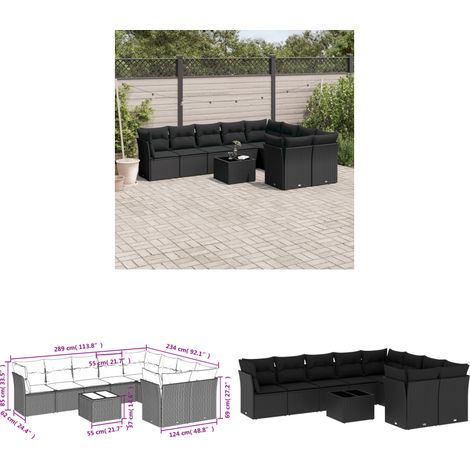 10-tlg. Garten-Sofagarnitur mit Kissen Schwarz Poly Rattan - Gartenmöbel Set - PE-Rattan Möbel - Outdoor Sofa - Esstisch - Lounge Garnitur - Home & Living (1/3)