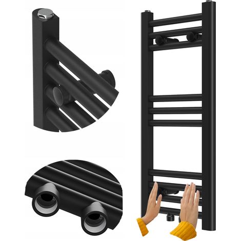 Radiateur Sèche-Serviettes Salle de Bain Granitan Raven 70x30 cm Noir avec Connexion Ajustable et Possibilité de Résistance Électrique (1/5)