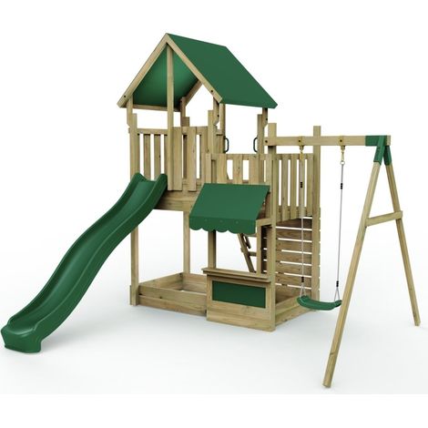Rebo Modular Wooden Climbing Frame Adventure Playset - M3 plus Shop & Single Swing