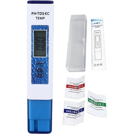 Testeur de qualité d'eau 4 en 1 : pH, TDS, EC, température (0-9999 ppm) - Appareil de mesure précis pour aquariums