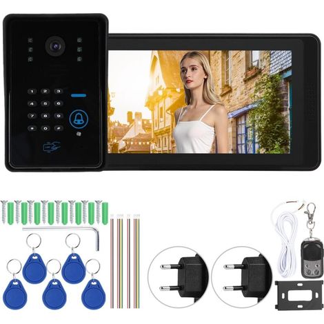7-Zoll-WLAN-Videopasswortkartenleser, wasserdichte IR-Türklingel, Gegensprechanlage (EU 110-240V)