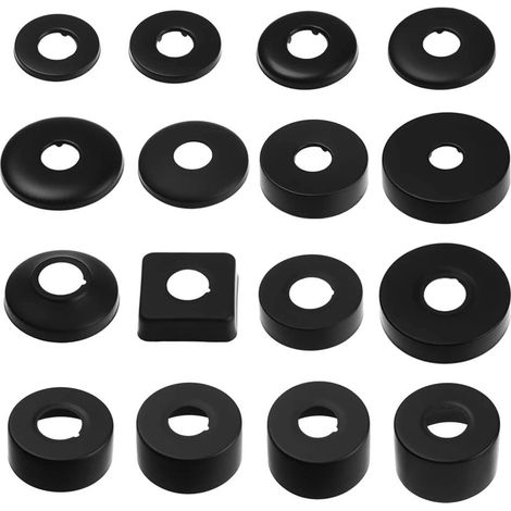 Lot de 2 rosace robinet noir de Ø 25 mm (3/4") de diamètre - Couvercle de tuyau chromé en acier inoxydable - rosace pour douches, robinets, radiateurs, etc. (noir, 66 x 40) (1/5)