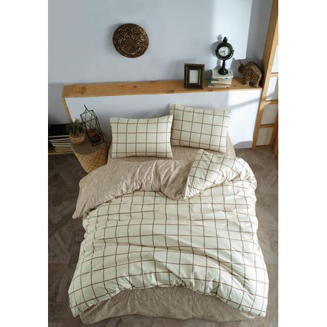 Set di biancheria da letto - 1 copripiumino 240 x 220 cm + 2 federe 60 x 60 cm - 100% cotone rinforzato - Crema (1/4)