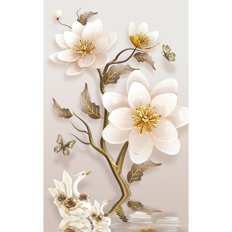 Papier peint panoramique - Fleurs 3D - 130 cm x 208 cm (1/2)