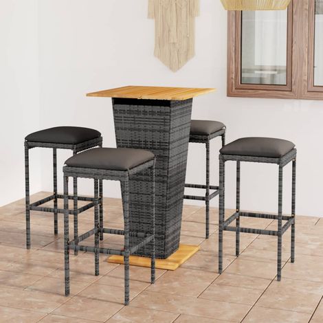 5-tlg. Gartenbar-Set mit Kissen Poly Rattan Grau (1/5)