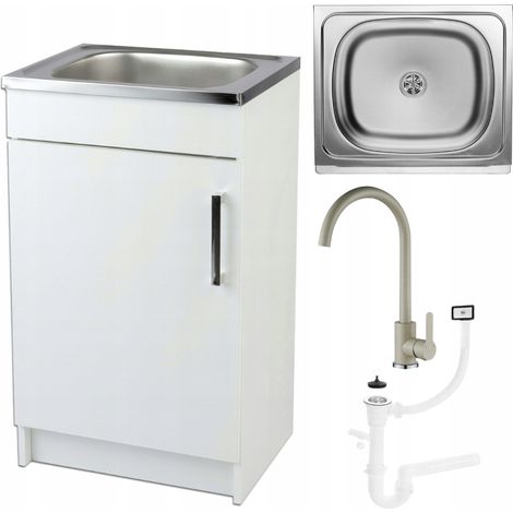 STAMAR Küchenschrank 50x40 - Weiß - mit Edelstahlspüle und Olivenarmatur - kompakt und praktisch