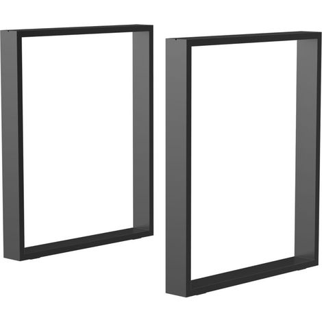 Lot 2 Pieds Table Rectangulaires, Acier, Style Industriel, Charge 60kg, 60x8x72cm, Noir (1/5)