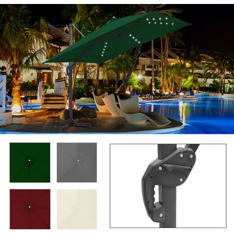 SWANEW Ombrello offset inclinabile 3x3M, ombrello pieghevole da giardino all'aperto, base trasversale girevole a 360° Protezione UV50+, LED, Verde (1/5)
