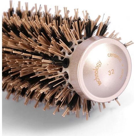 Brosse ronde céramique 32mm pour coiffage brushing, fer à friser salon, lisse cheveux, volume et brillance, peigne chauffant professionnel (1/5)