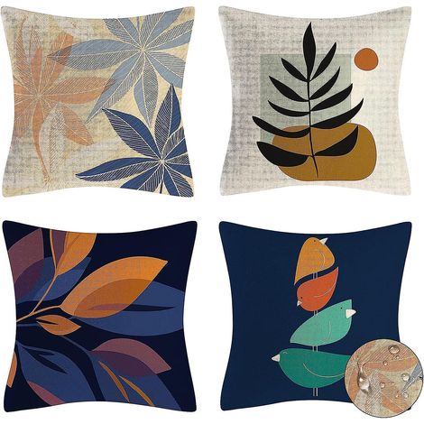 Set mit 4 wasserdichten Leinenkissenbezügen für den Innen- und Außenbereich, 45 x 45 cm (1/5)