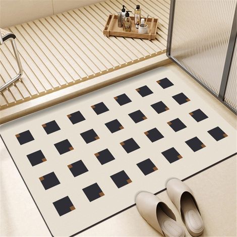Tapis de Bain Absorbant, Séchage Rapide, Antidérapant, Entretien Facile, 40 x 60 cm, Carrés Foncés en Damier (1/5)