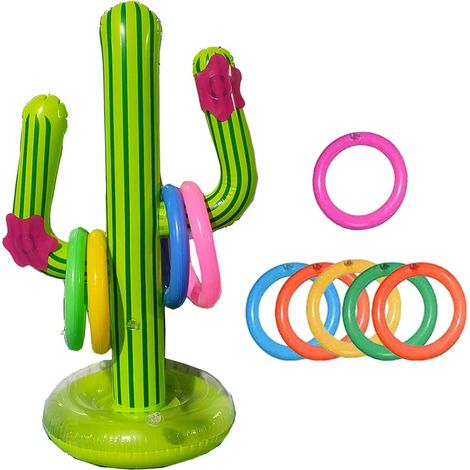 Lot de 7 Jeux de Cactus gonflables avec,Cactus Gonflable Jeu de Lancer D'anneau,Bouée Piscine Jouet Anneau Cactus,Piscine Gonflable Jouets,Jeux Piscine Exterieur Hawaii Party (1/5)