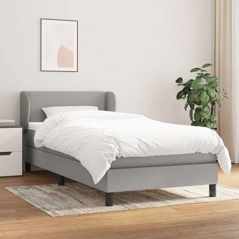 Cama box spring con colchón tela gris claro 90x200 cm (1/5)