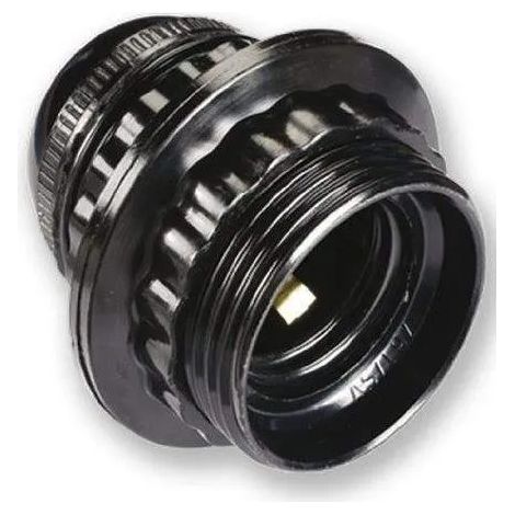Lampenfassung E27 schwarz mit Gewinde und Ring, Durchmesser 10, 150W, 4A, 250V