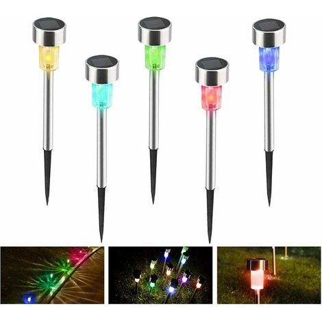 5-Pack Solar Landscape Lights, Solar Power 7 Color Changing LED Garden Stake Lights Lawn Stainless Steel Spot Path Pathway Lamp for Outdoor Landscape Yard Garden (Multicolor) (1/5)