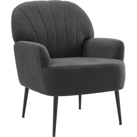 IWMH Single Armchair, Reading Armchair with Armrests, Retro Lounge Cocktail Chair, Armchair with Metal Legs - Teddy Fabric - Gray (1/5)