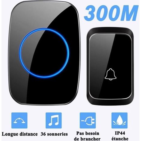 Sonnette Sans Fil Extérieur Étanche IP44 300M - Noir (1/4)