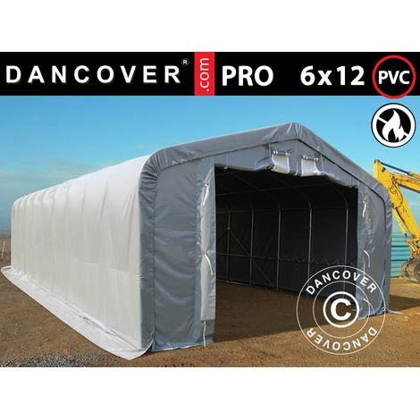 Carpa grande de almacén PRO 6x12x3,7m PVC con panel tragaluz de techo, Gris - Dancover