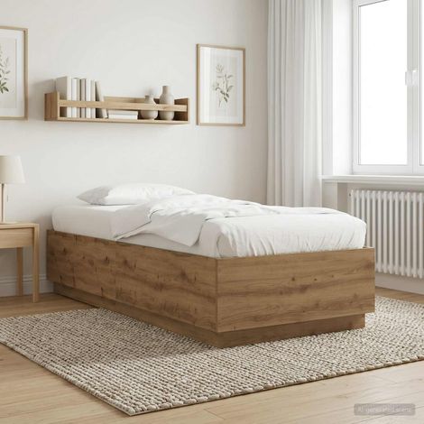 Cadre de lit 80 x 200 cm à lattes fixes en bois d’ingénierie, chêne artisanal, 36.6kg - PANGIVO (1/5)