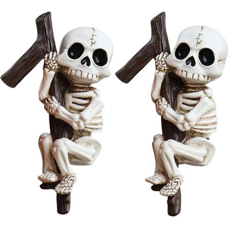 Figurine Squelette Petite Sculpture Amusante Saisonnière En Résine Lot De 2 Figurines Crâne Décoration Pour Pot De Convient pour Fêtes, Maison, Salon, Cuisine, Bureau, Étagère, Jardin (1/5)