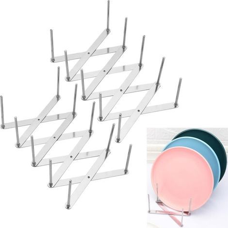 Lot de 2 supports à nervures et porte-couvercles de casserole - En acier inoxydable - Avec support de couvercle réglable pour ranger casseroles, poêles et assiettes (1/4)