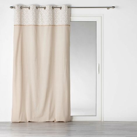 Rideau à 8 Oeillets en polycoton "Bahina" avec top imprimé et finition jute - Beige - 140 x 280 cm - Livraison gratuite (1/5)